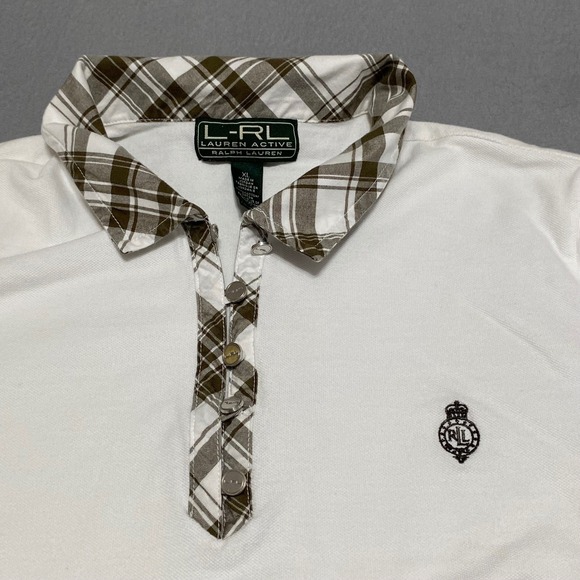 Lauren Active Ralph Lauren Womens Golf Set White Polo Brown Plaid Shorts XL 10 - Picture 2 of 12